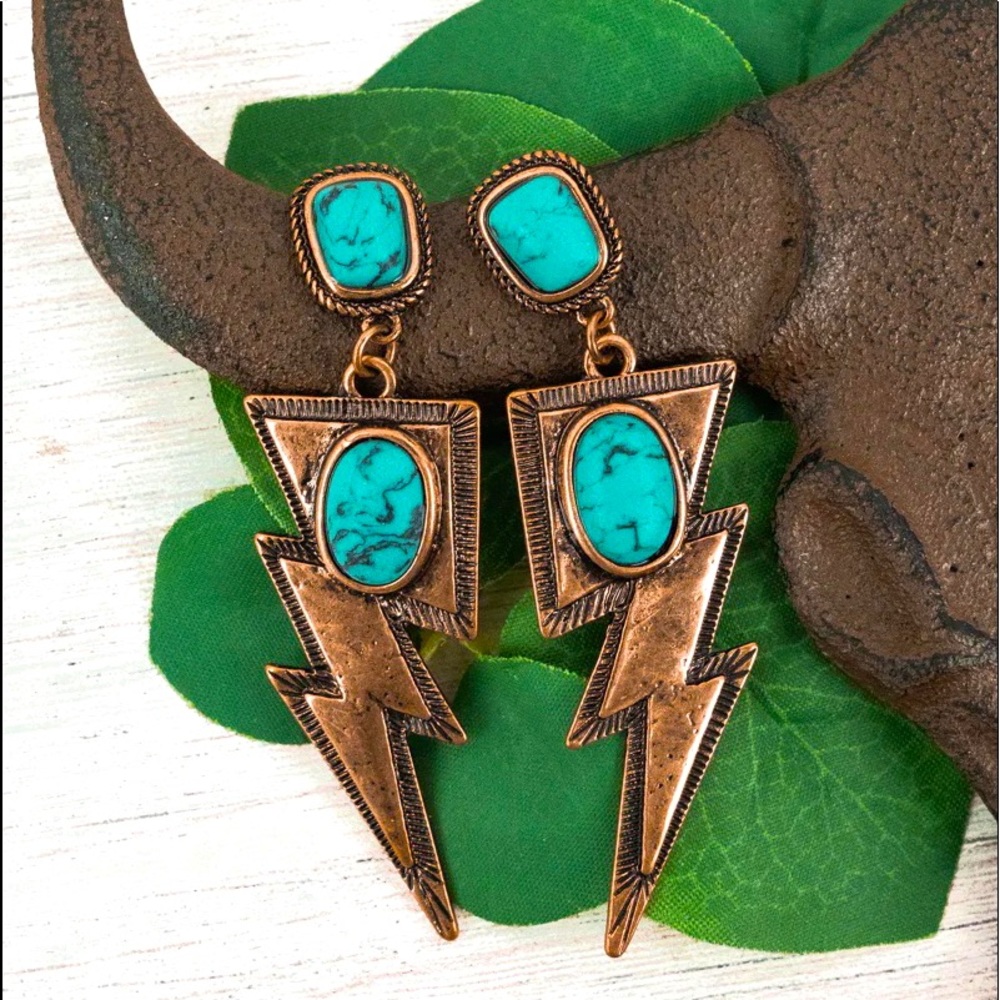 Turquoise Coppertone Lighting Bolt Earrings